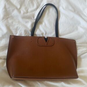 Valentino Garavani Brown Leather Tote with Black Handles